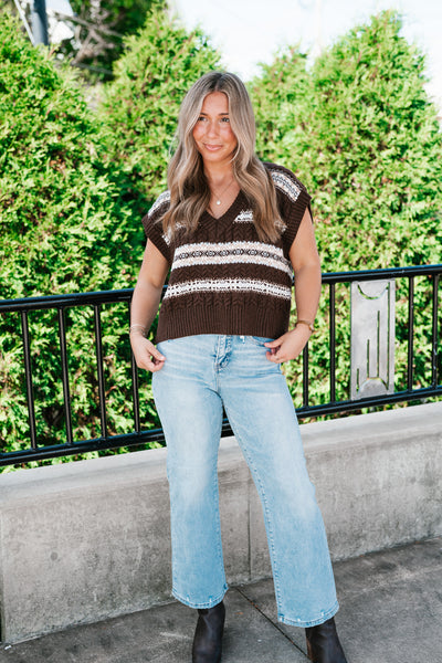 Fair Isle Knit Sweater Vest - Mocha