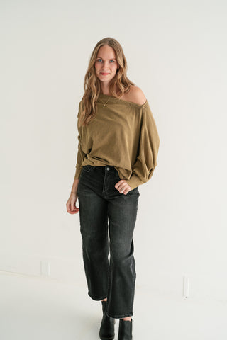 Sundown Off-Shoulder Washed Dolman Sleeve Top