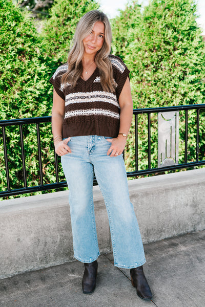 Fair Isle Knit Sweater Vest - Mocha