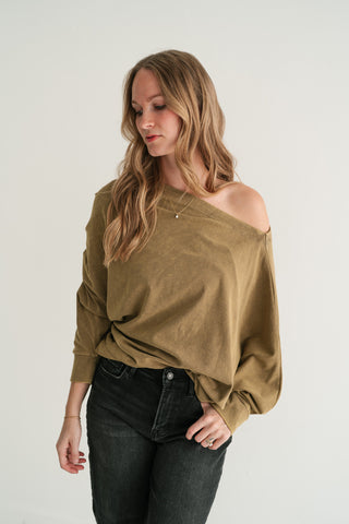 Sundown Off-Shoulder Washed Dolman Sleeve Top
