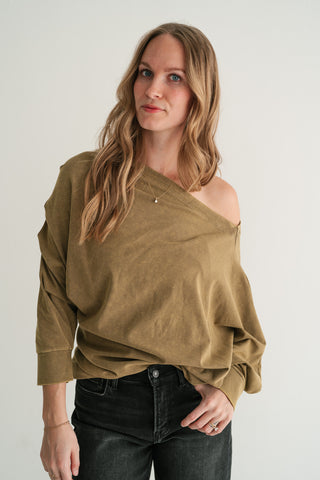 Sundown Off-Shoulder Washed Dolman Sleeve Top