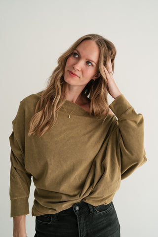 Sundown Off-Shoulder Washed Dolman Sleeve Top