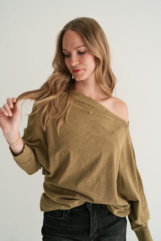 Sundown Off-Shoulder Washed Dolman Sleeve Top