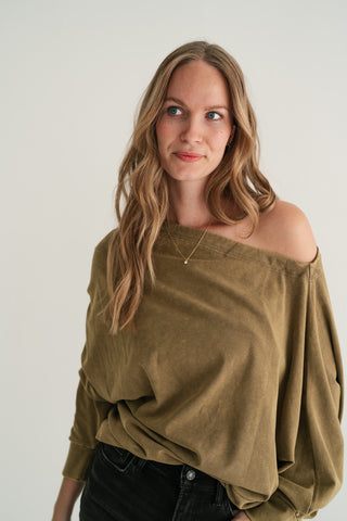 Sundown Off-Shoulder Washed Dolman Sleeve Top