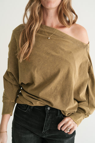 Sundown Off-Shoulder Washed Dolman Sleeve Top