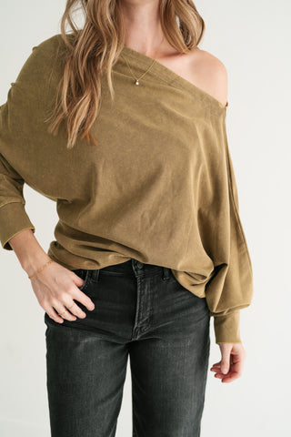 Sundown Off-Shoulder Washed Dolman Sleeve Top