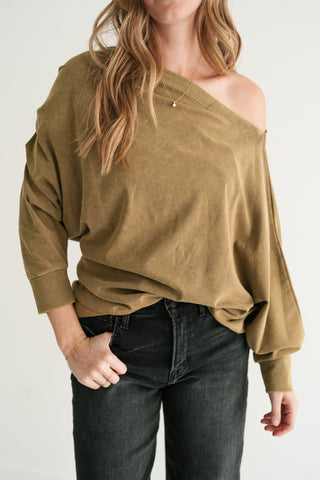 Sundown Off-Shoulder Washed Dolman Sleeve Top