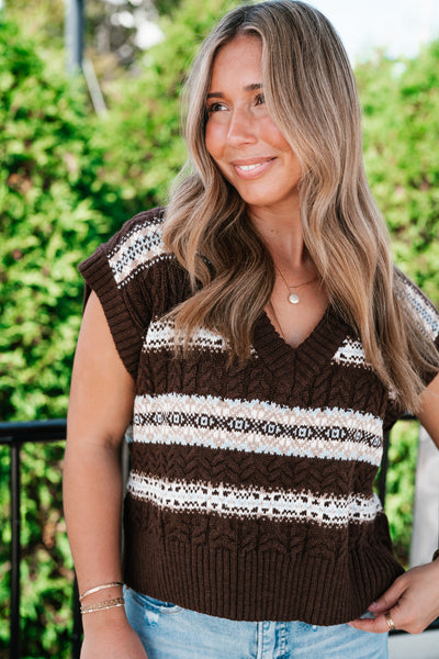 Fair Isle Knit Sweater Vest - Mocha