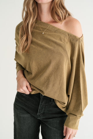 Sundown Off-Shoulder Washed Dolman Sleeve Top