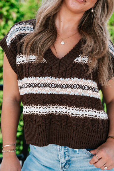 Fair Isle Knit Sweater Vest - Mocha