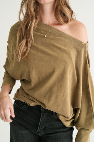 Sundown Off-Shoulder Washed Dolman Sleeve Top