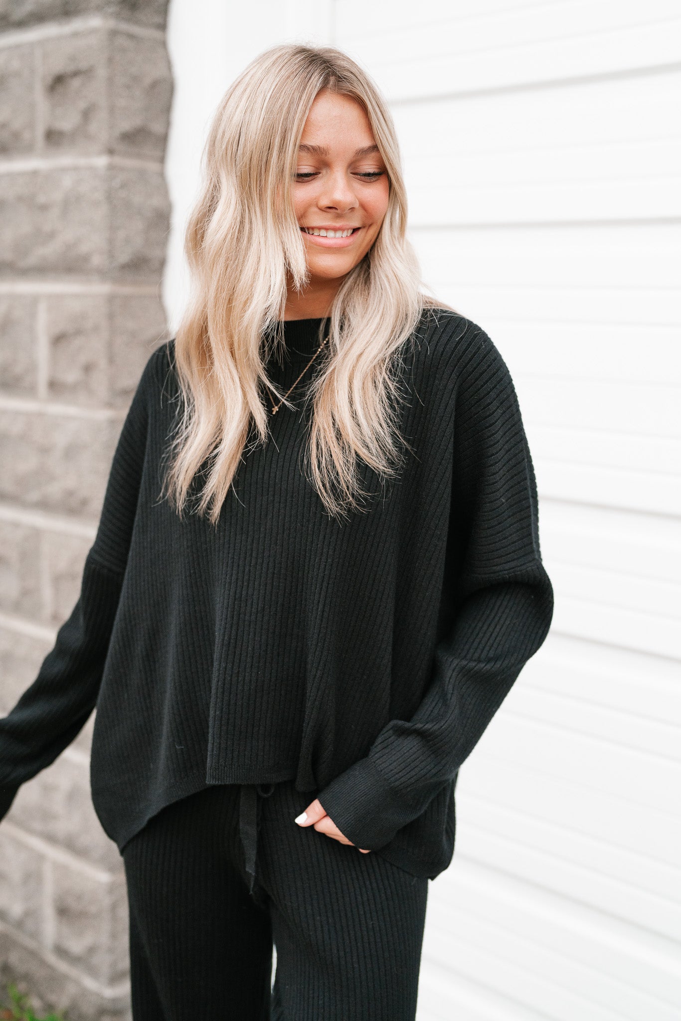 Imogen Ribbed Cozy Long Sleeve - Midnight Black