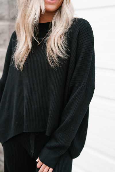 Imogen Ribbed Cozy Long Sleeve - Midnight Black