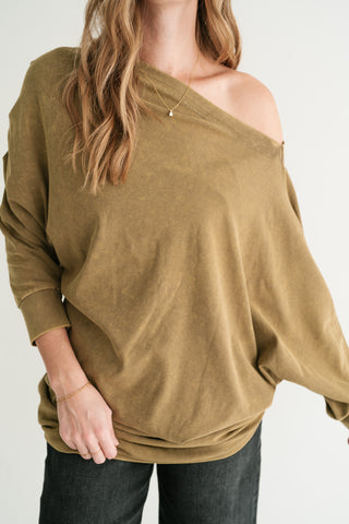 Sundown Off-Shoulder Washed Dolman Sleeve Top