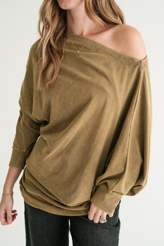 Sundown Off-Shoulder Washed Dolman Sleeve Top