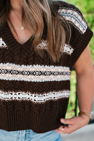 Fair Isle Knit Sweater Vest - Mocha