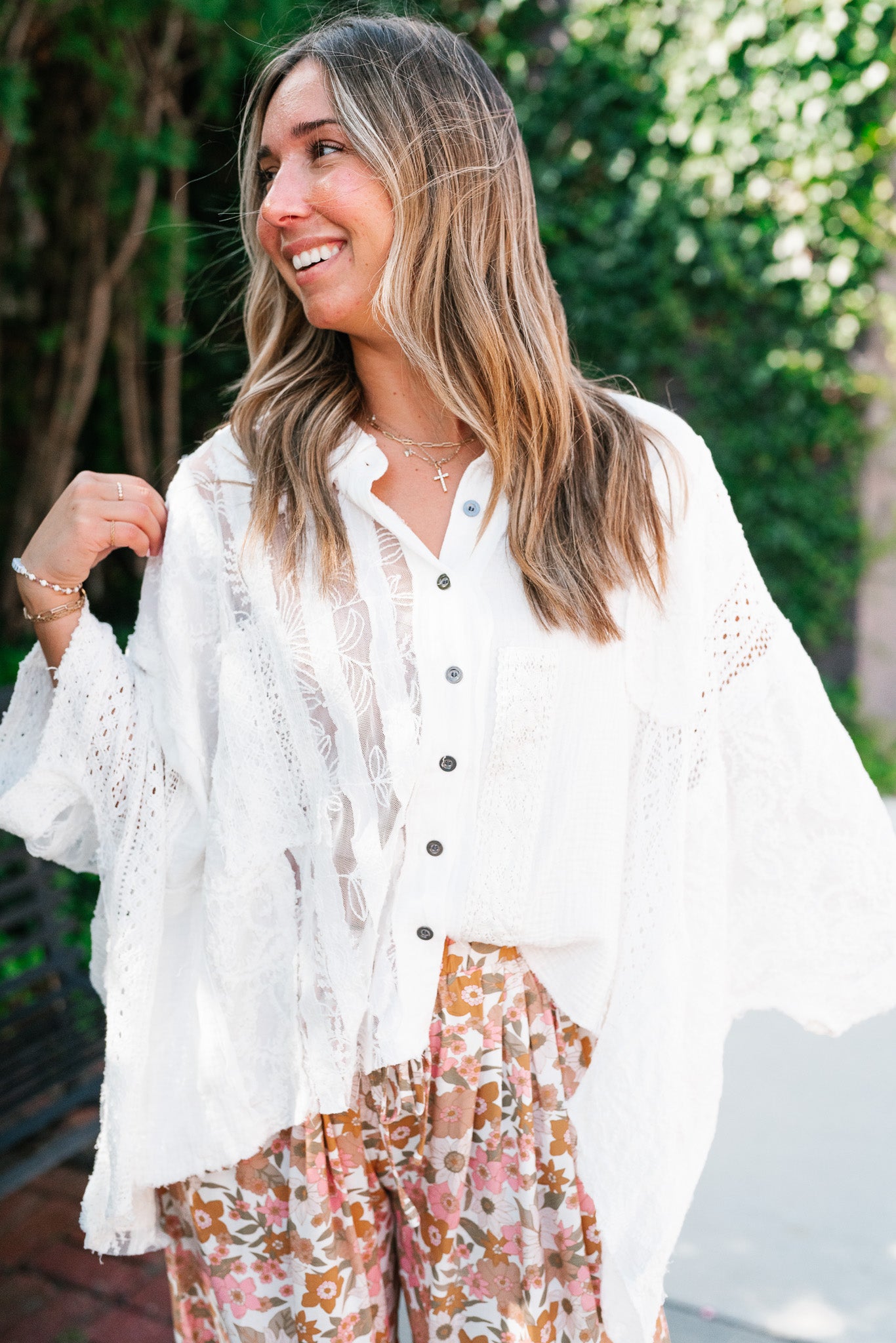 Lakelyn Lace Ivory Button Up Top