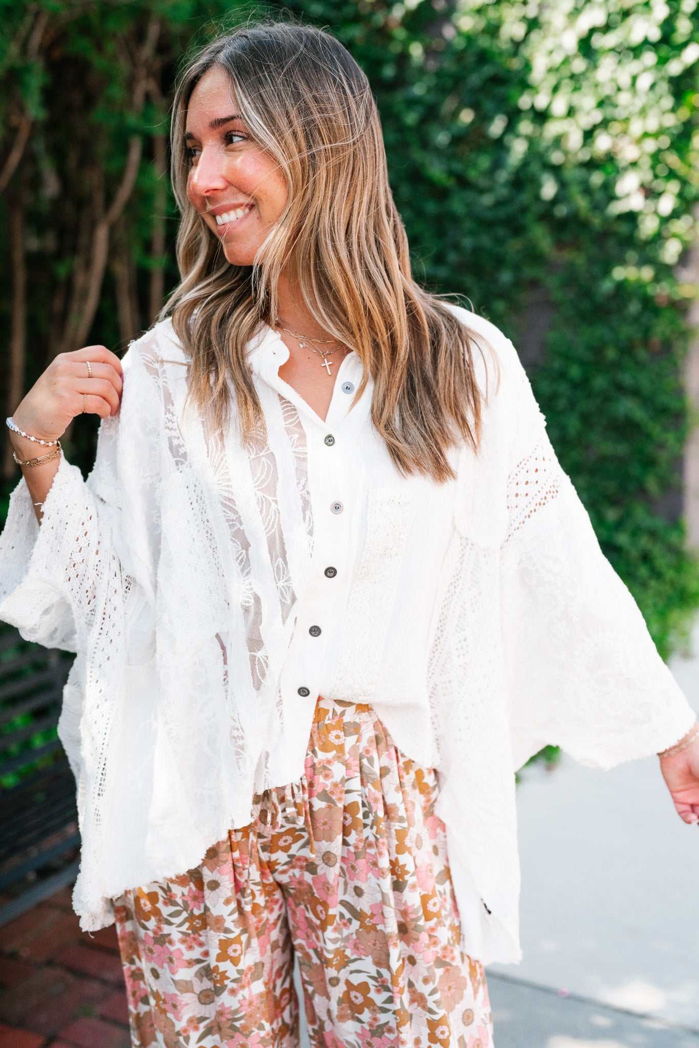 Lakelyn Lace Ivory Button Up Top