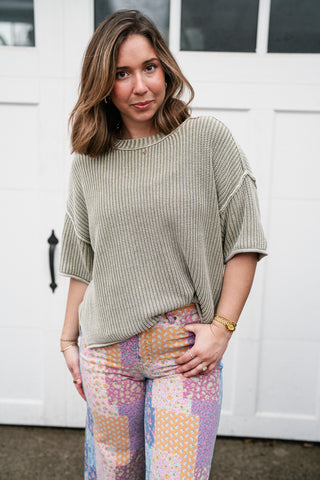 Subtle Simplicity Ribbed Knit Top - Olive