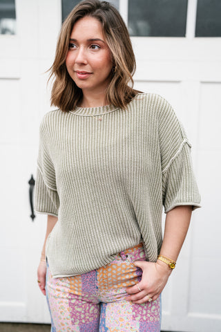 Subtle Simplicity Ribbed Knit Top - Olive