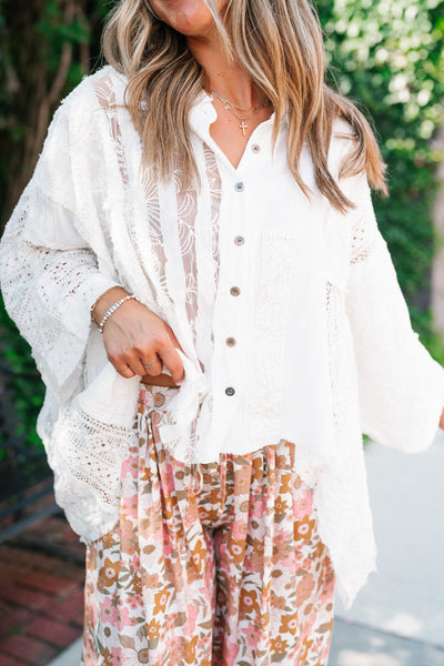 Lakelyn Lace Ivory Button Up Top