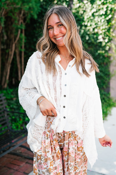 Lakelyn Lace Ivory Button Up Top