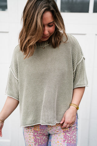 Subtle Simplicity Ribbed Knit Top - Olive