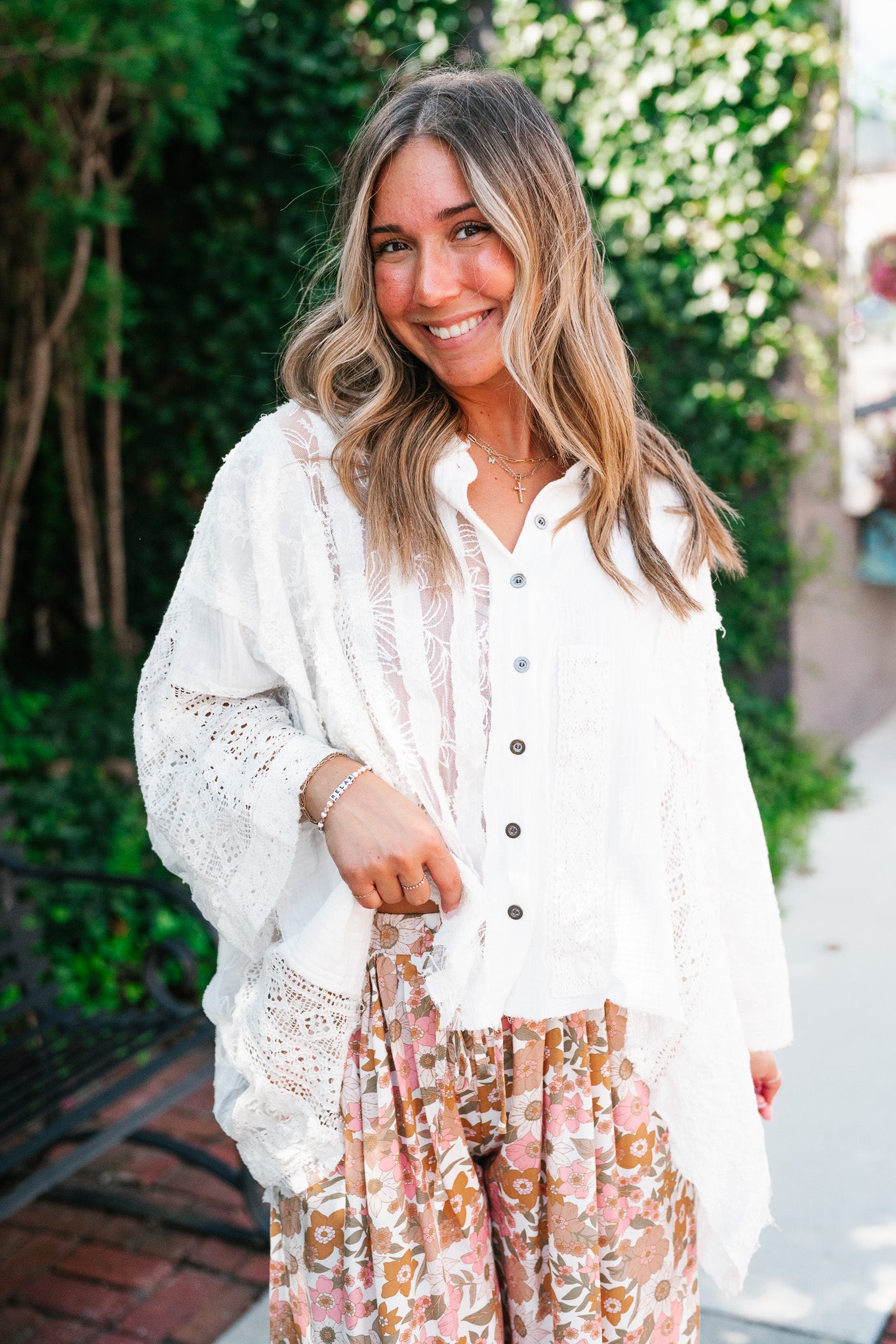 Lakelyn Lace Ivory Button Up Top