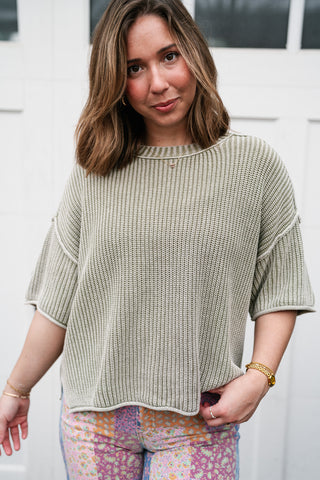 Subtle Simplicity Ribbed Knit Top - Olive