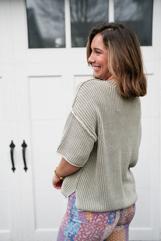 Subtle Simplicity Ribbed Knit Top - Olive