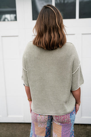 Subtle Simplicity Ribbed Knit Top - Olive
