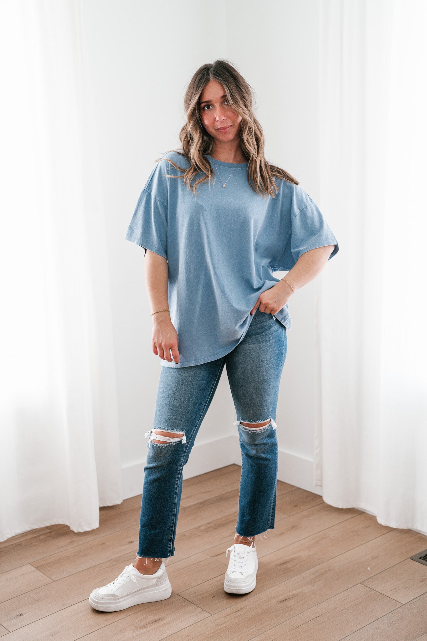 Lounge Around Mineral Wash Oversized Tee- Gray Blue