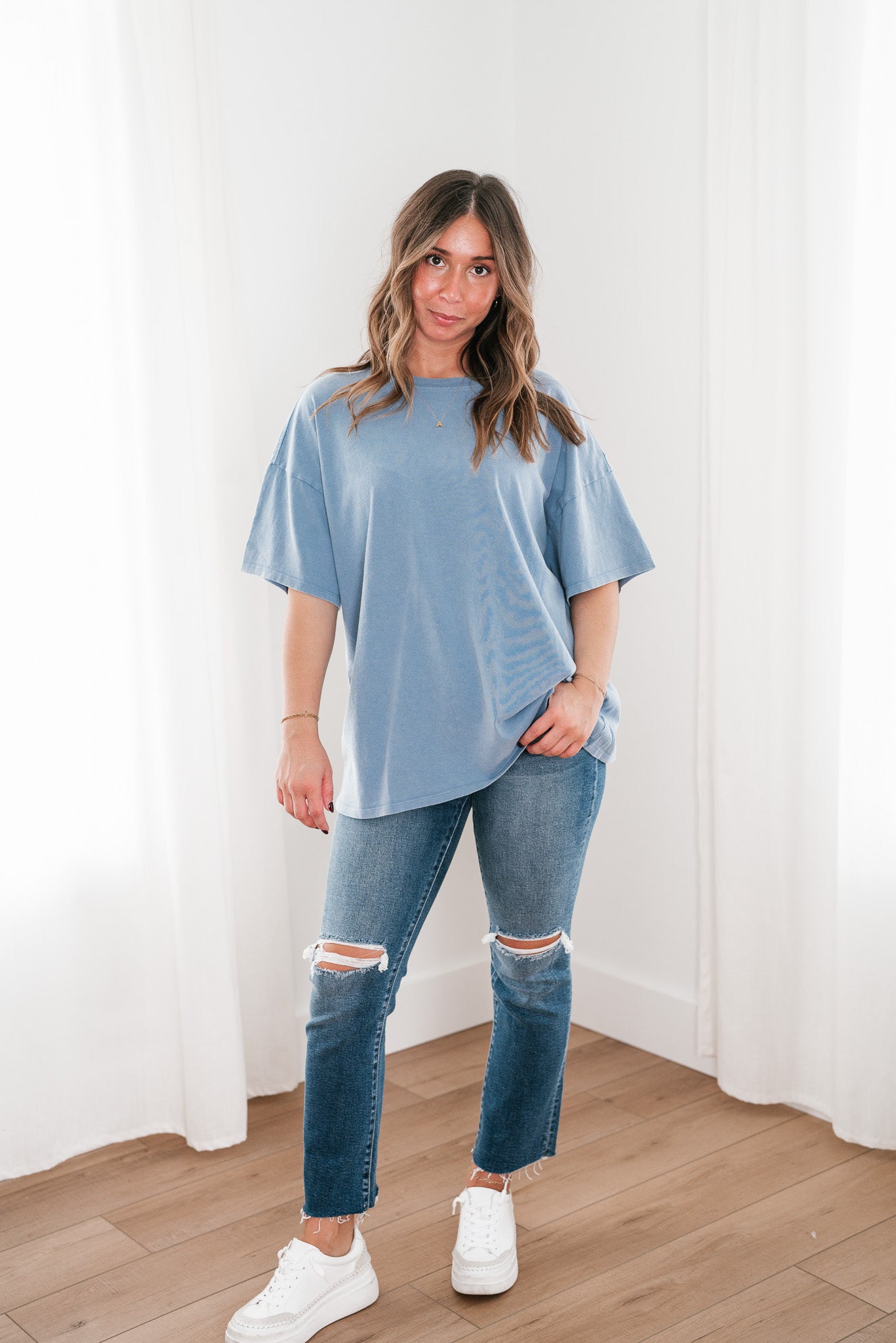 Lounge Around Mineral Wash Oversized Tee- Gray Blue