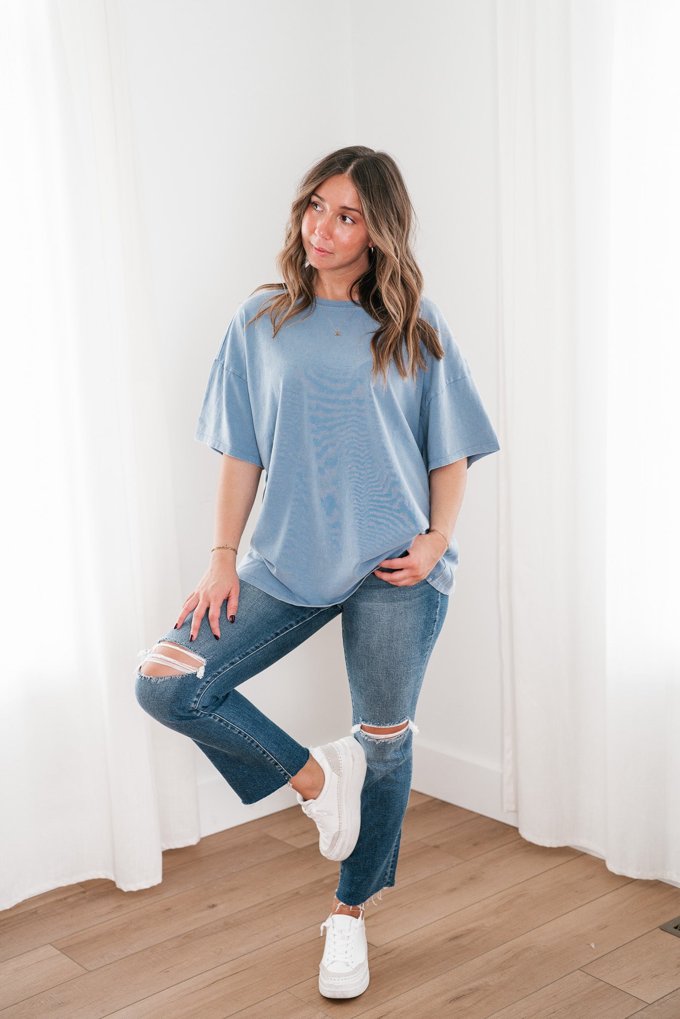 Lounge Around Mineral Wash Oversized Tee- Gray Blue