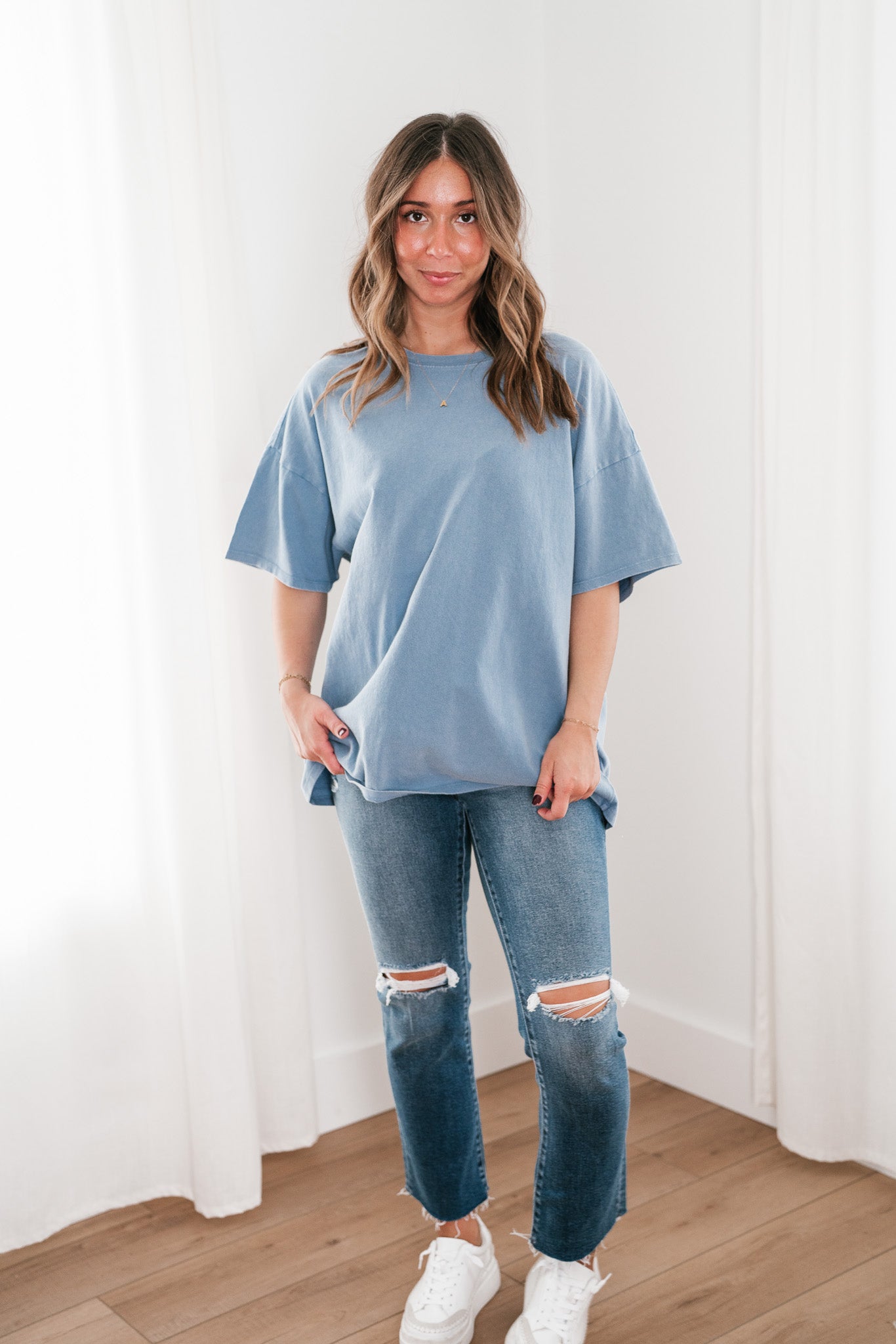 Lounge Around Mineral Wash Oversized Tee- Gray Blue