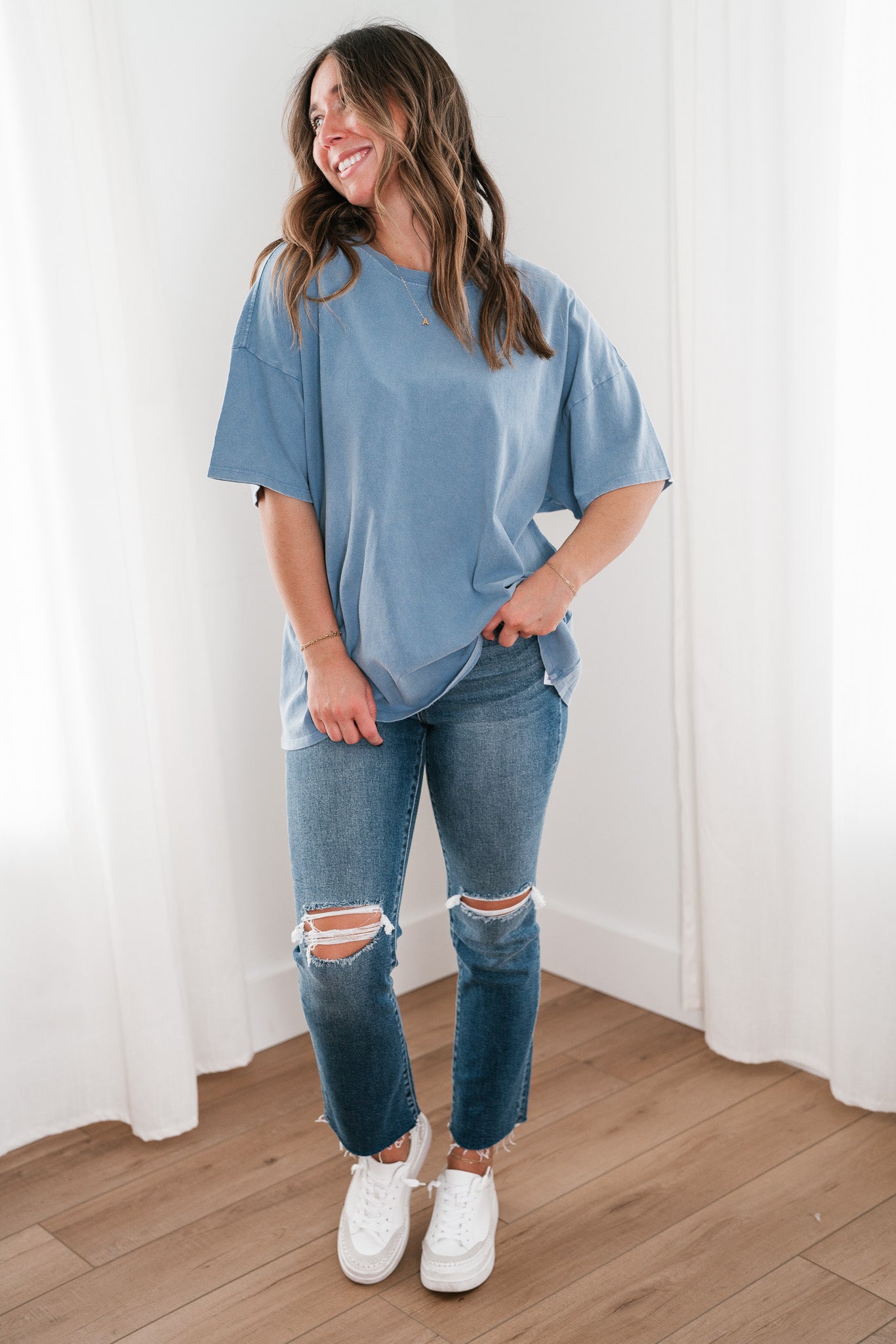 Lounge Around Mineral Wash Oversized Tee- Gray Blue