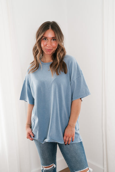 Lounge Around Mineral Wash Oversized Tee- Gray Blue