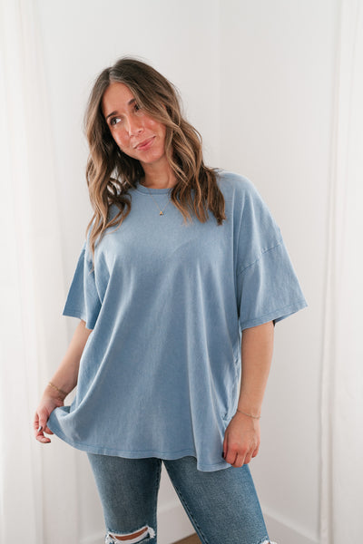 Lounge Around Mineral Wash Oversized Tee- Gray Blue