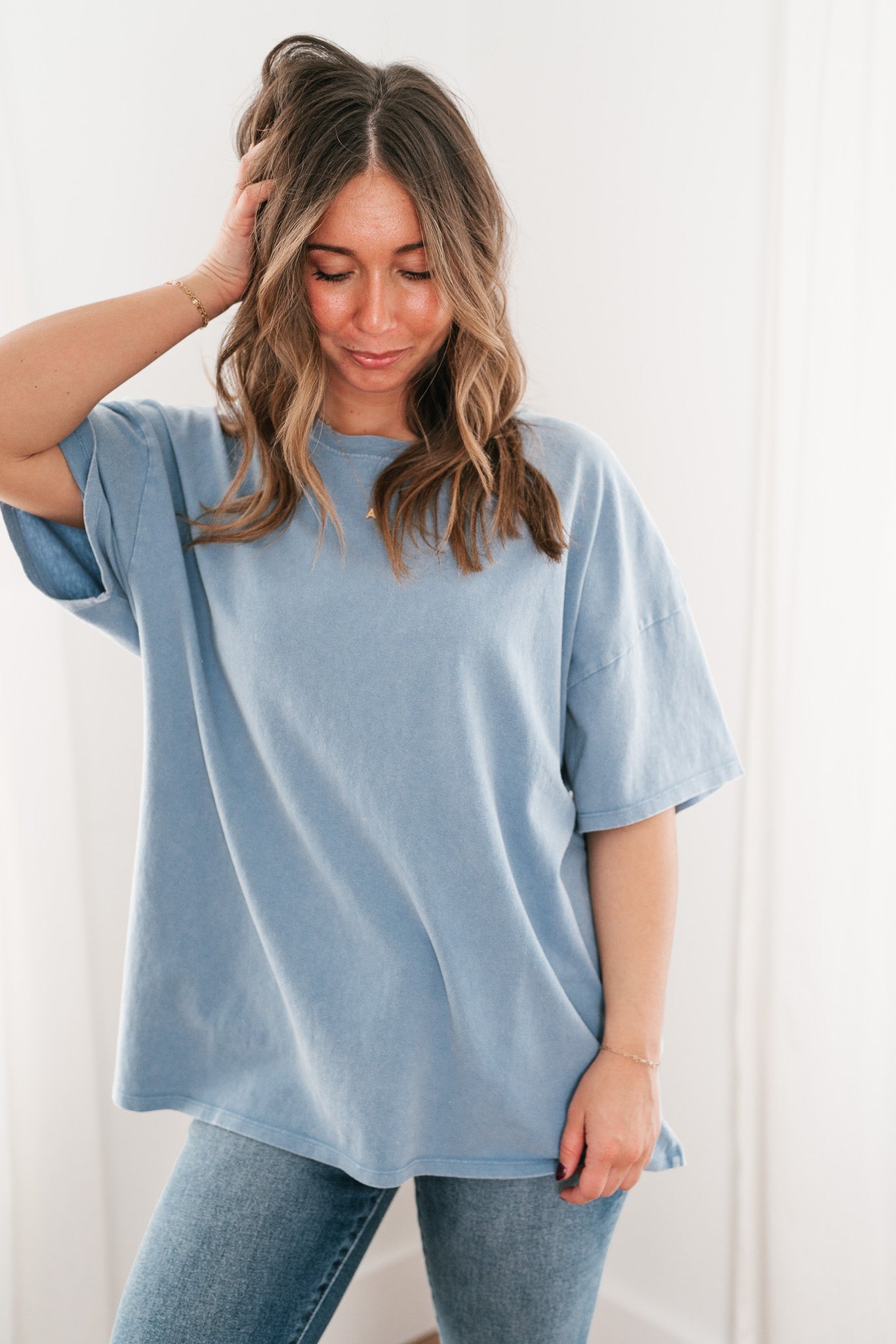 Lounge Around Mineral Wash Oversized Tee- Gray Blue