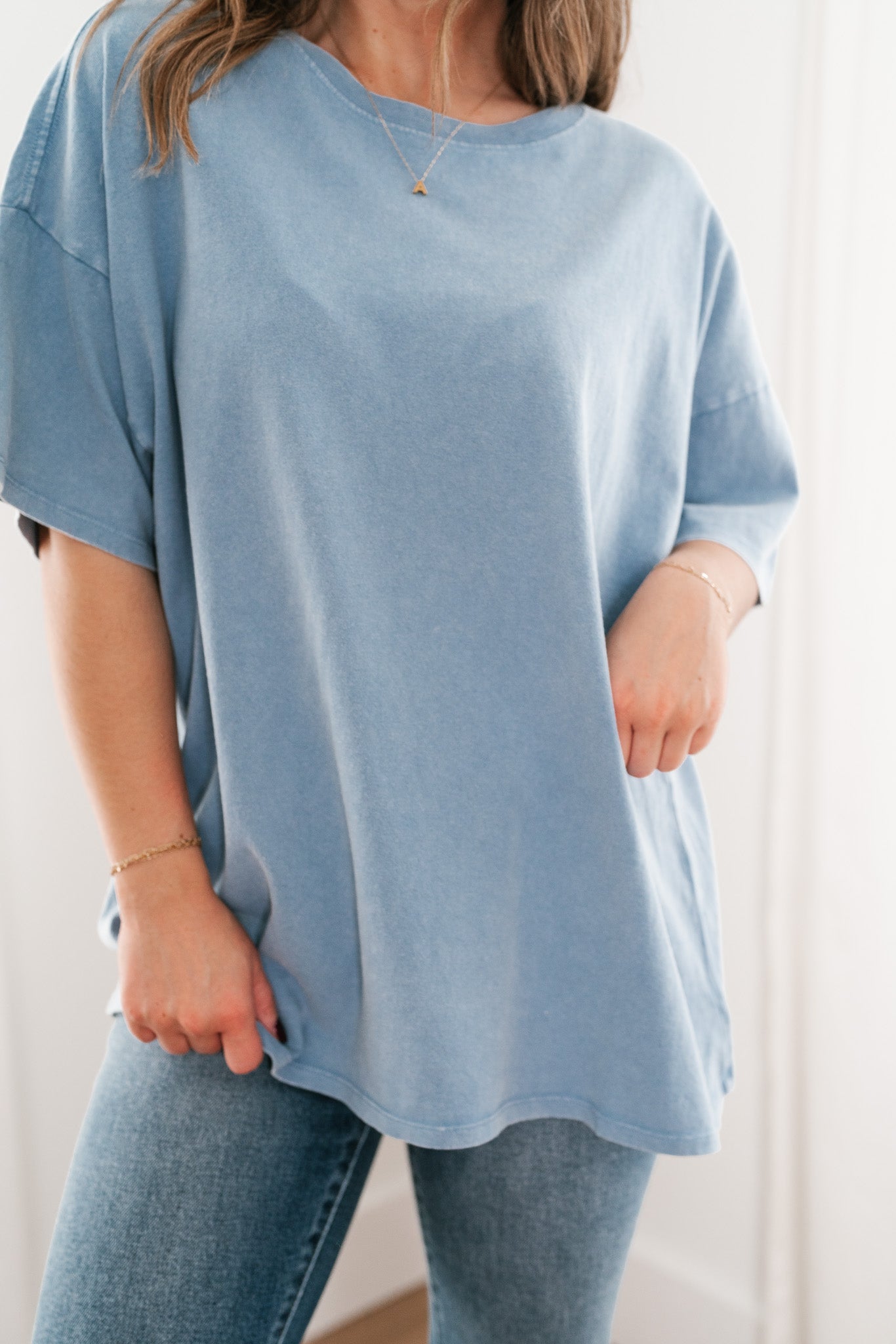 Lounge Around Mineral Wash Oversized Tee- Gray Blue