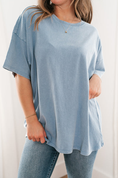 Lounge Around Mineral Wash Oversized Tee- Gray Blue