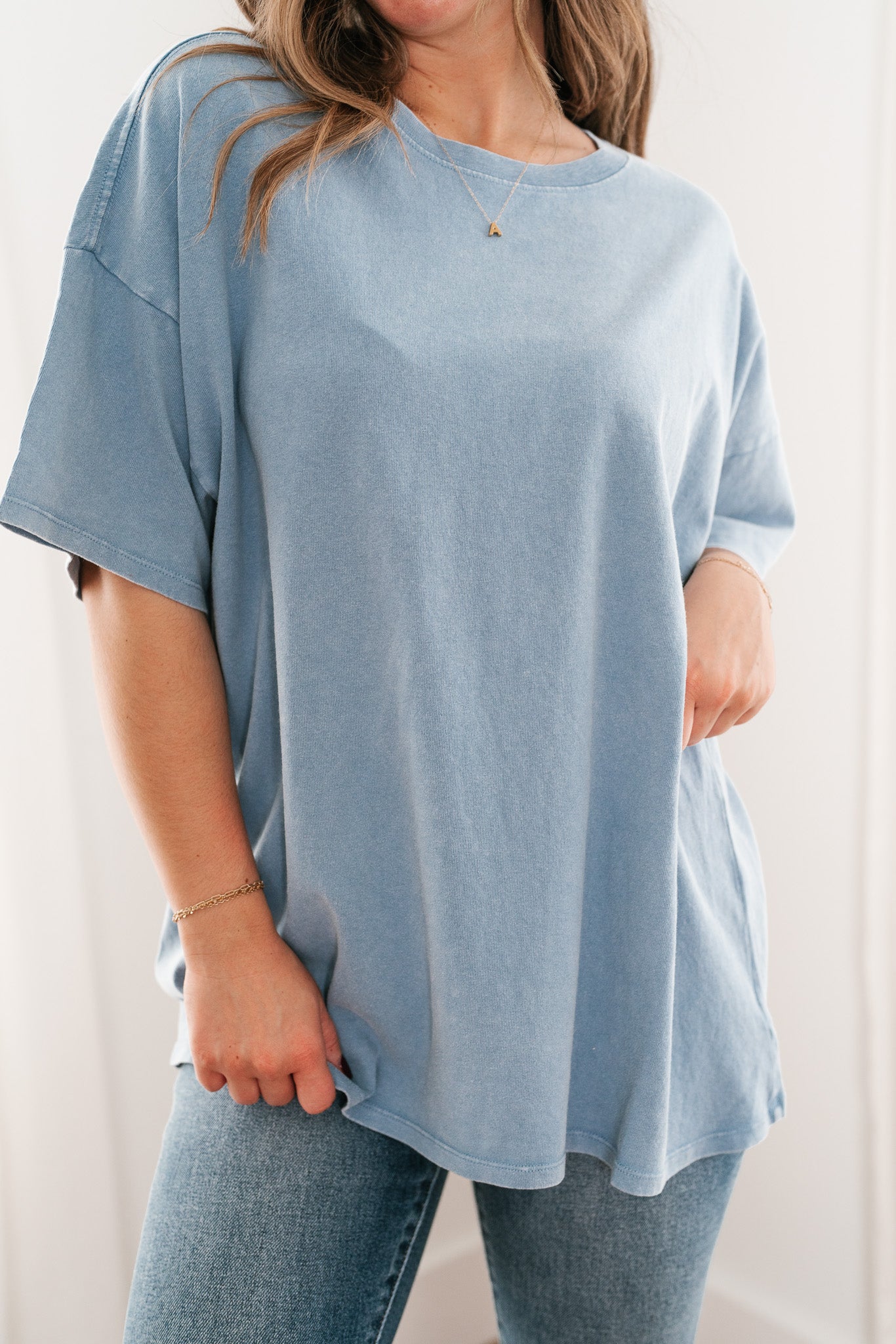 Lounge Around Mineral Wash Oversized Tee- Gray Blue