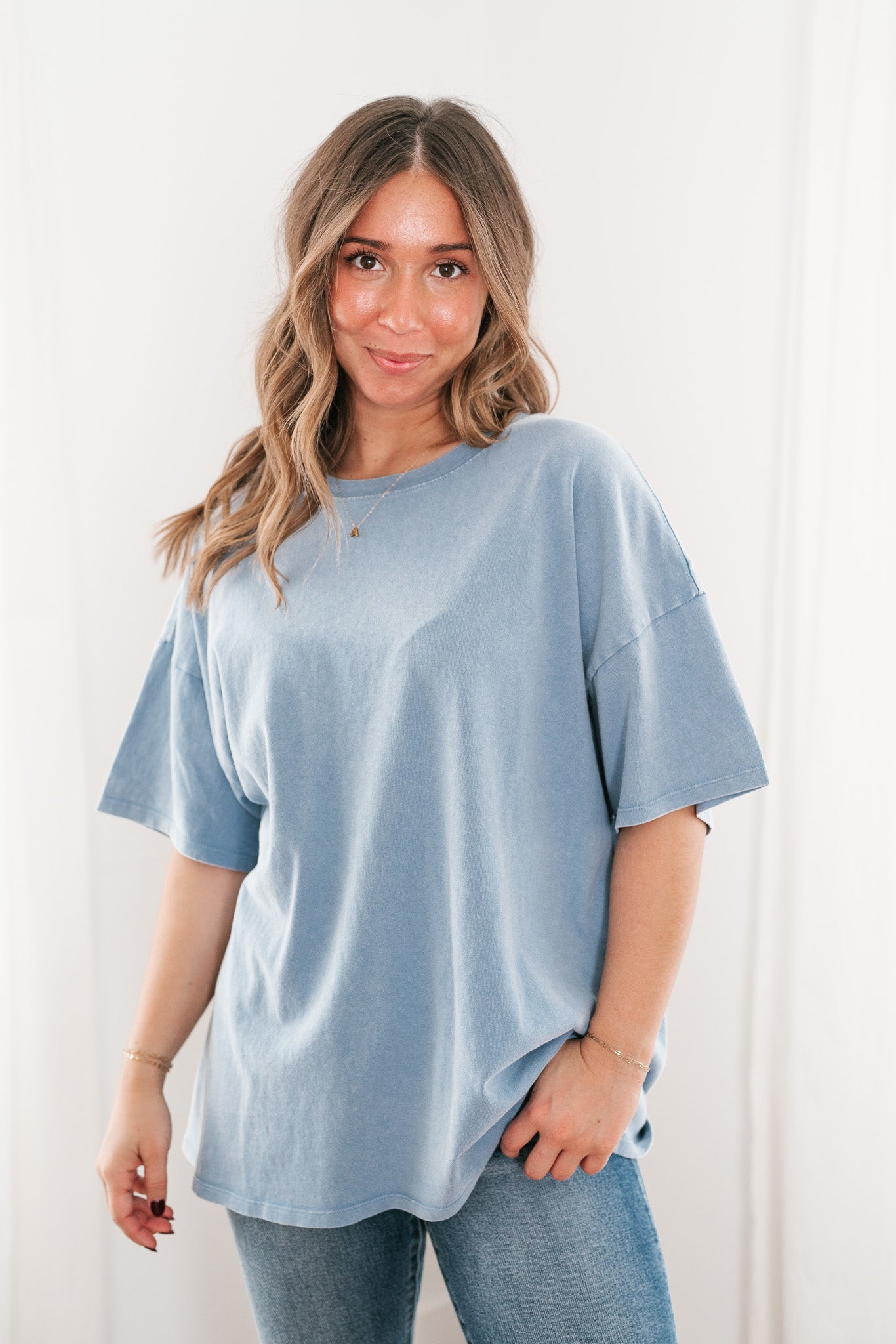 Lounge Around Mineral Wash Oversized Tee- Gray Blue