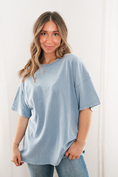 Lounge Around Mineral Wash Oversized Tee- Gray Blue