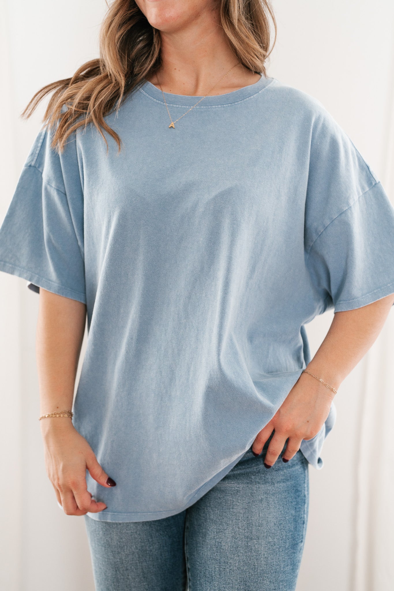 Lounge Around Mineral Wash Oversized Tee- Gray Blue