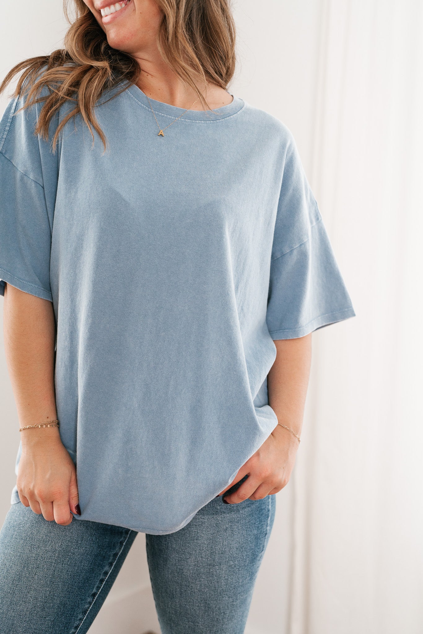 Lounge Around Mineral Wash Oversized Tee- Gray Blue