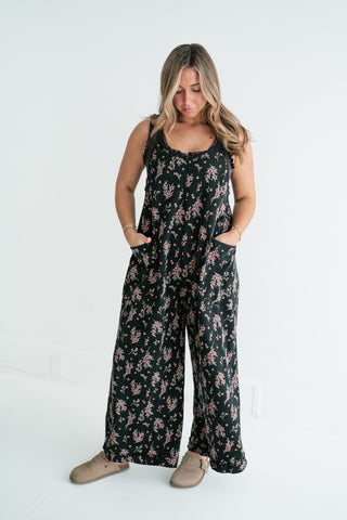 Blossom Trail Floral Wide Leg Jumpsuit - Black