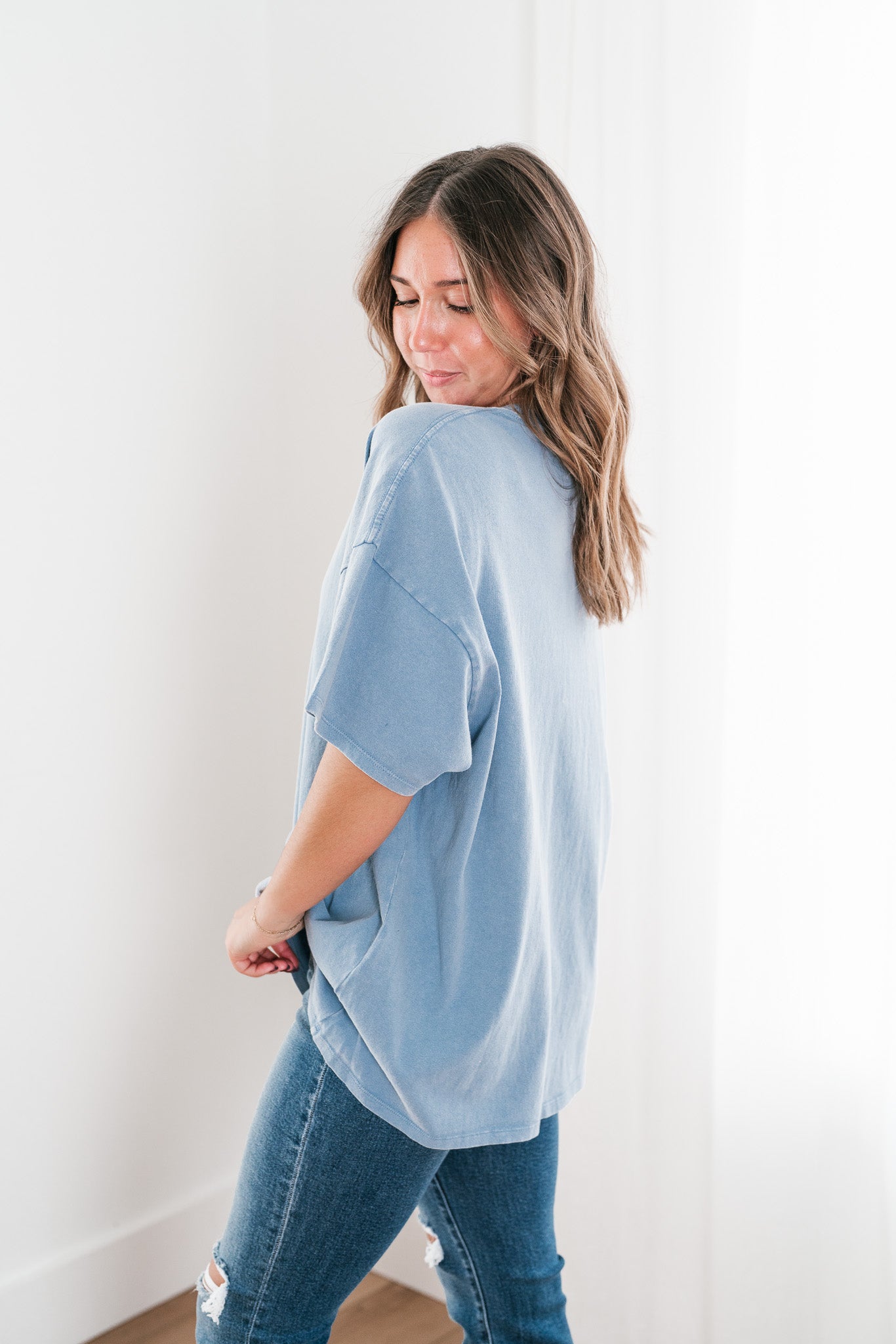 Lounge Around Mineral Wash Oversized Tee- Gray Blue