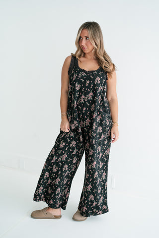 Blossom Trail Floral Wide Leg Jumpsuit - Black