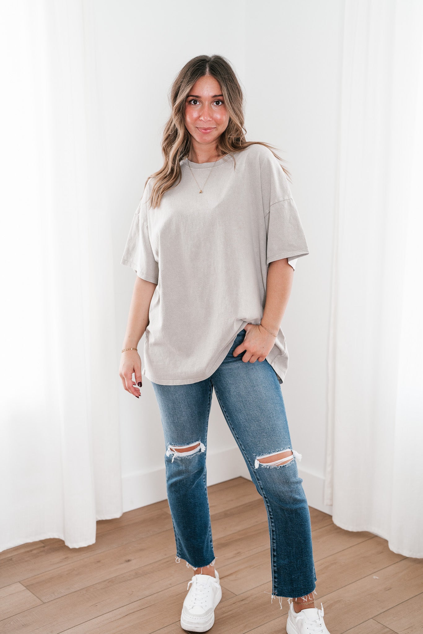 Lounge Around Mineral Wash Oversized Tee- Ash